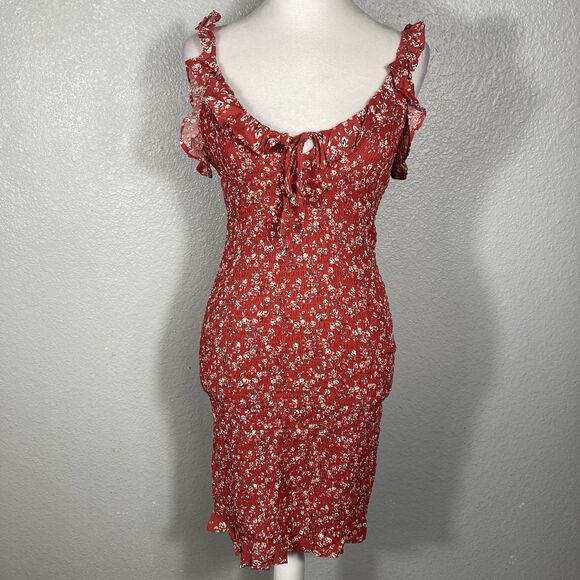 Japna Dresses & Skirts - Y2K Smocked Mini Sun Dress XS Ruffle Strap Bodycon Red Cottage Boho Country